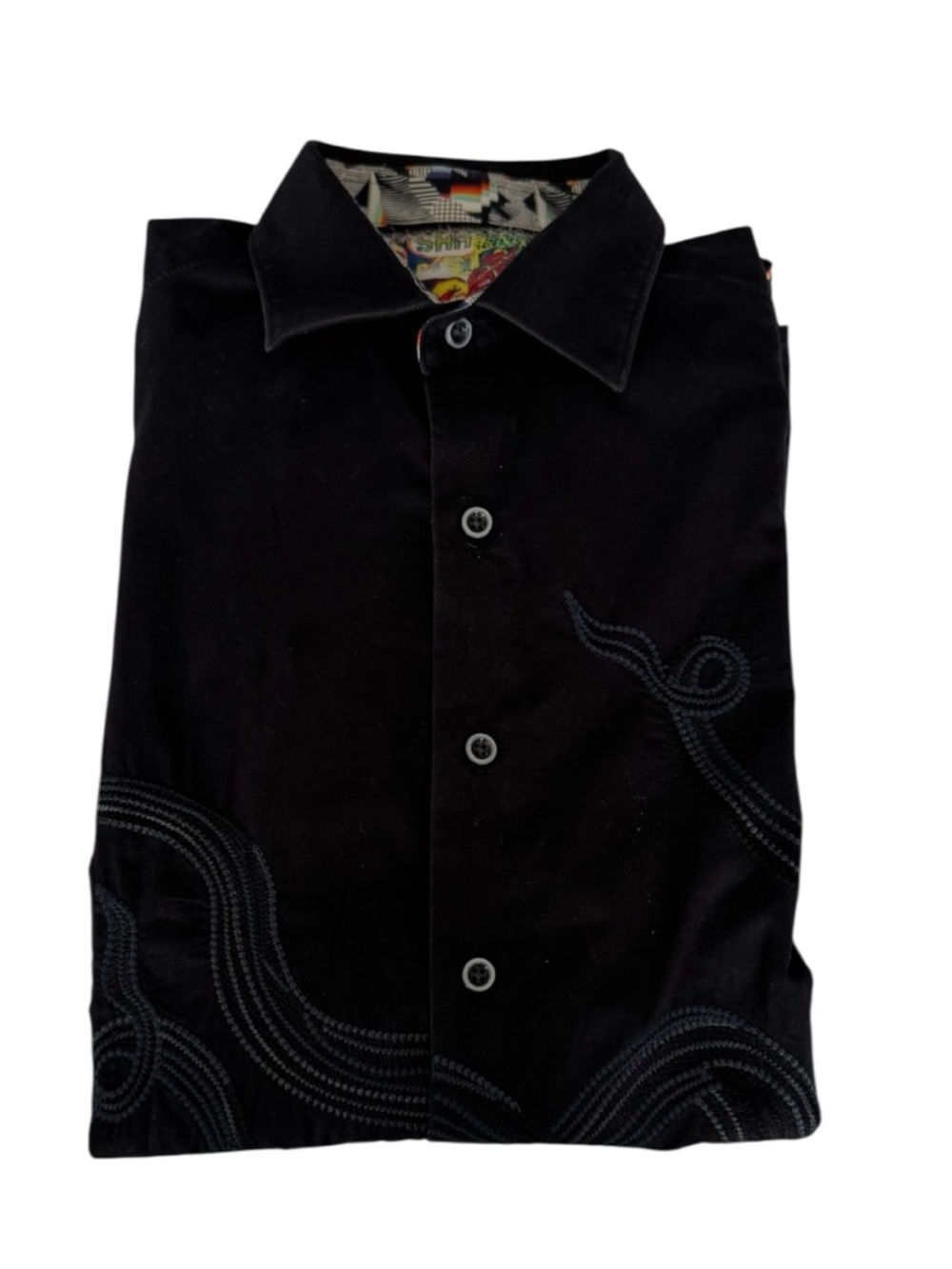 Robert Graham Embroidered 💯 Cotton Black Long-Sleeve Button-Down Shirt Size M - Picture 4 of 16